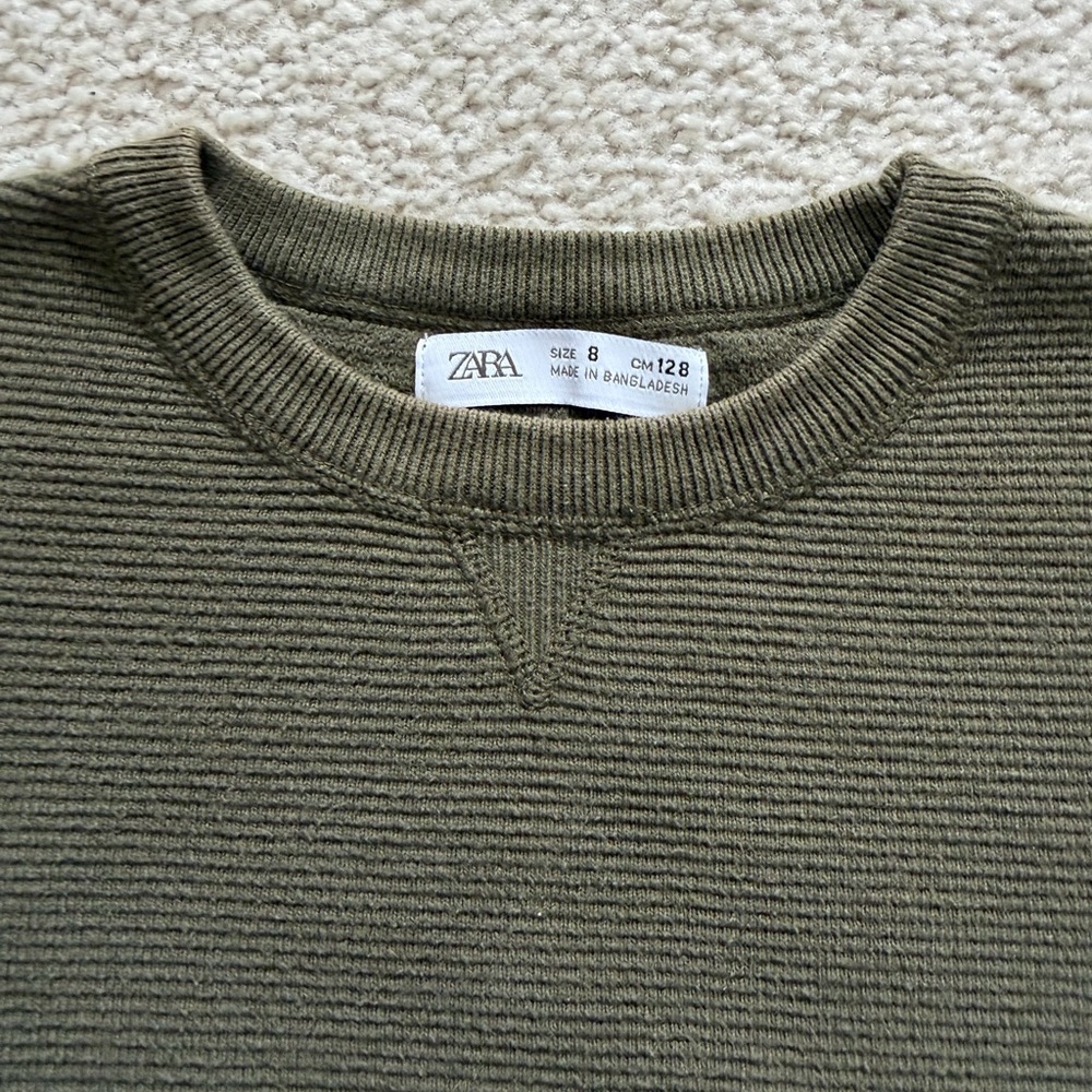 Zara Men’s Olive Ribbed Crewneck Sweater